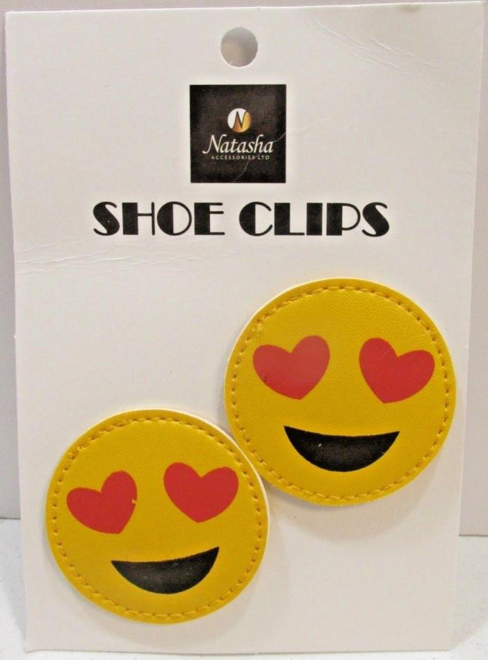 Natasha Accessories Shoe Clips Smiling Emoji Heart Eyes Yellow Teens Tweens NEW