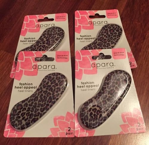4 Pk Apara Gel Heel Appeal Heel Liners (8 Pairs Total) Leopard Print FREE SHIP