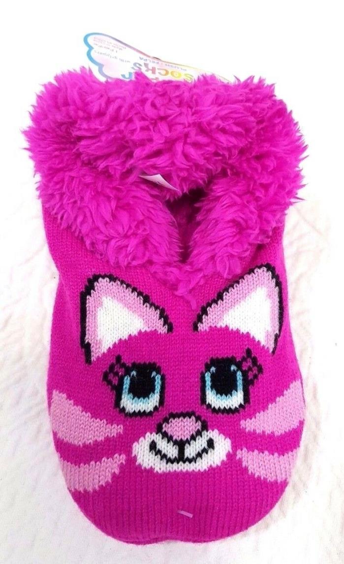 Slipper Socks Girl Slippers Size 7.5 - 3.5 Cat Kids Pink Plush Winter