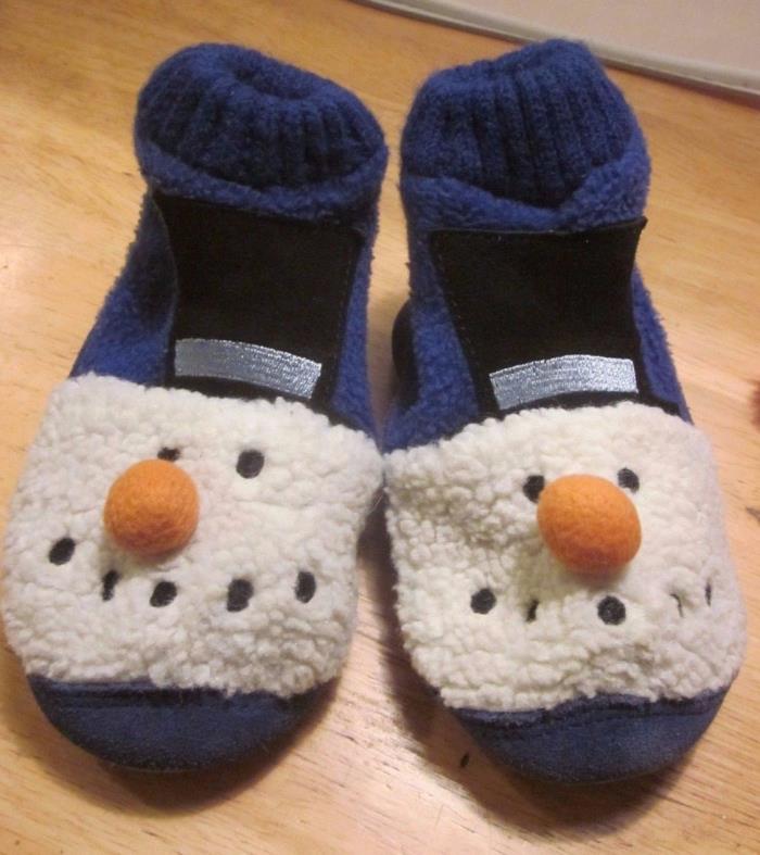 Toddler Boys or Girls Size 6 M Land's End Snowman Slippers Blue Fleece