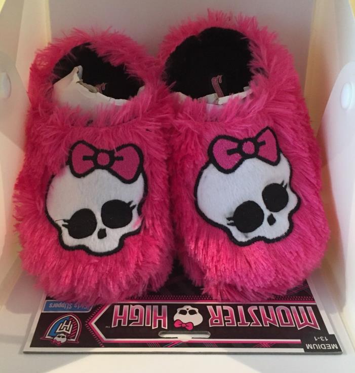 New -Cute -  Pink Furry Monster High Slippers - Girls - Size M 13-1