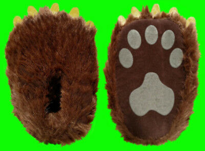 Childrens / Kids Size Grizzly Bear Paw Claw Slippers with dangly claws