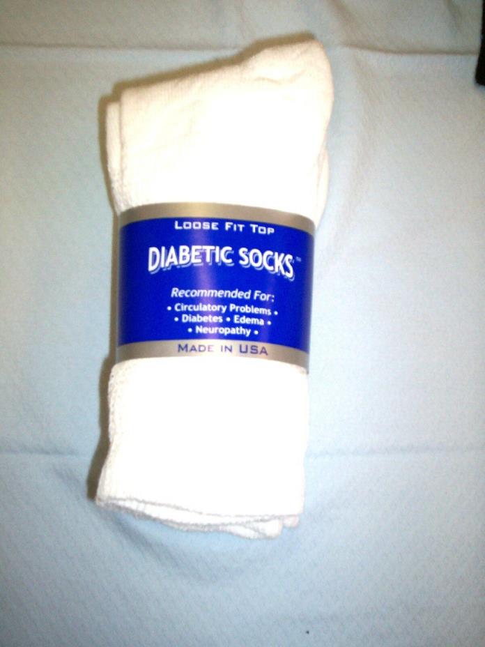 Men's Diabetic White Crew  Socks,Size 10-13, 3 pairs, New