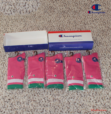 Champion pink socks 5 pairs C crew ankle fitted socks for sneaker shoes unisex