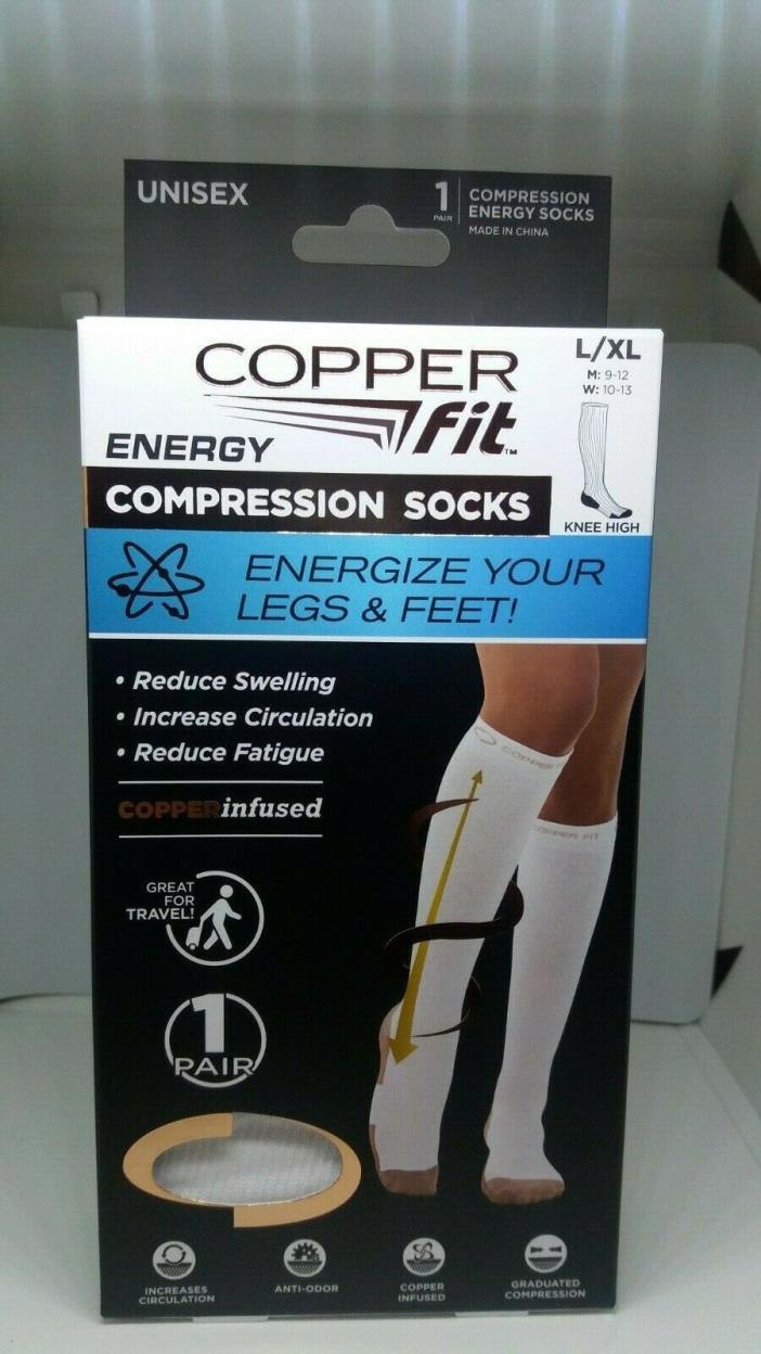 Copper Fit Compression Socks for Swelling, Circulation & Fatigue. White L/XL