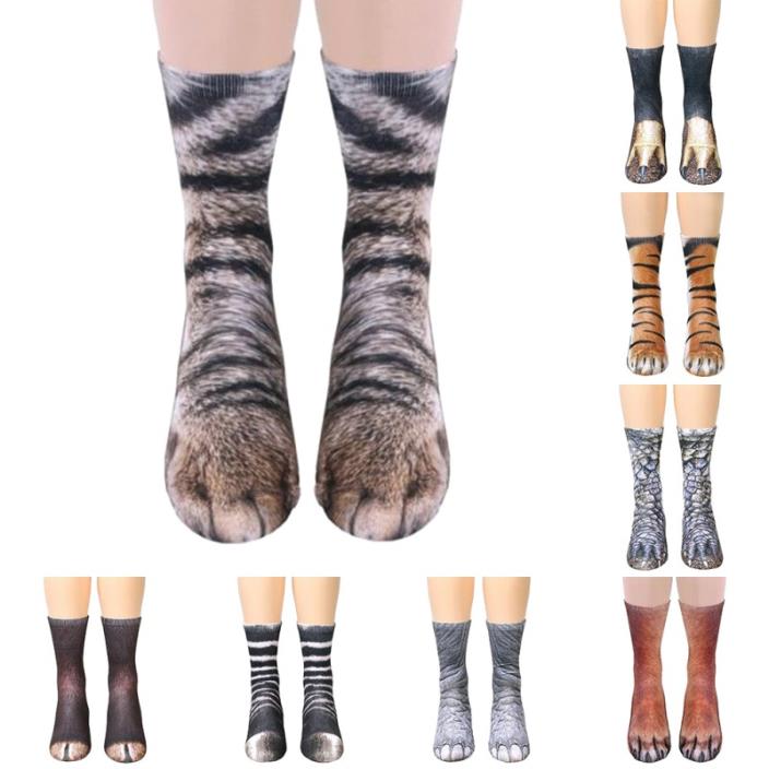 Novelty 3D Animal Printed Paw Crew Socks Women Men Cotton Soft Dress Socks Gift