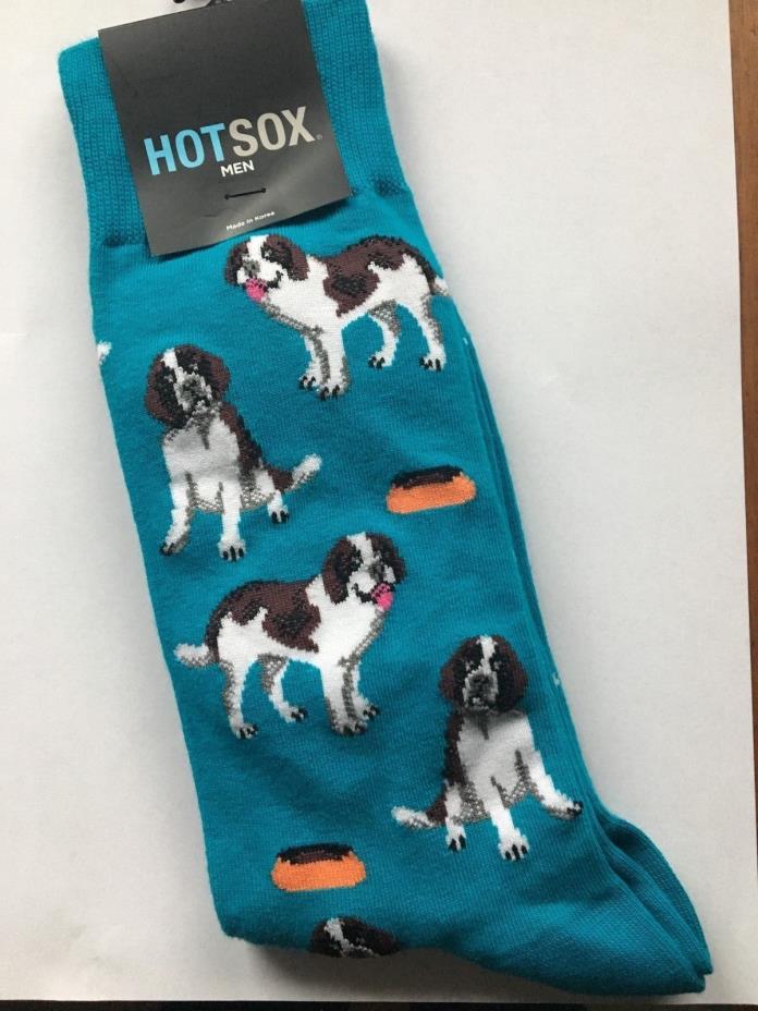 New Men's HOT SOX  socks Big Dog (St Bernard)  print blue turquoise size 9-11