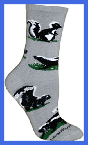 Skunk Fox On GRAY Ultra Lightweight Stretch Cotton Crew Socks One Size Fits Most