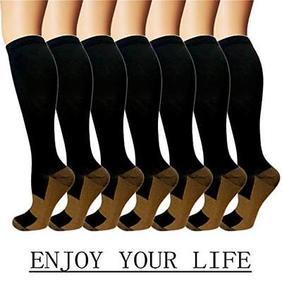 7 Pack Copper Knee High Compression Socks For Men & Women - Best For and Travel