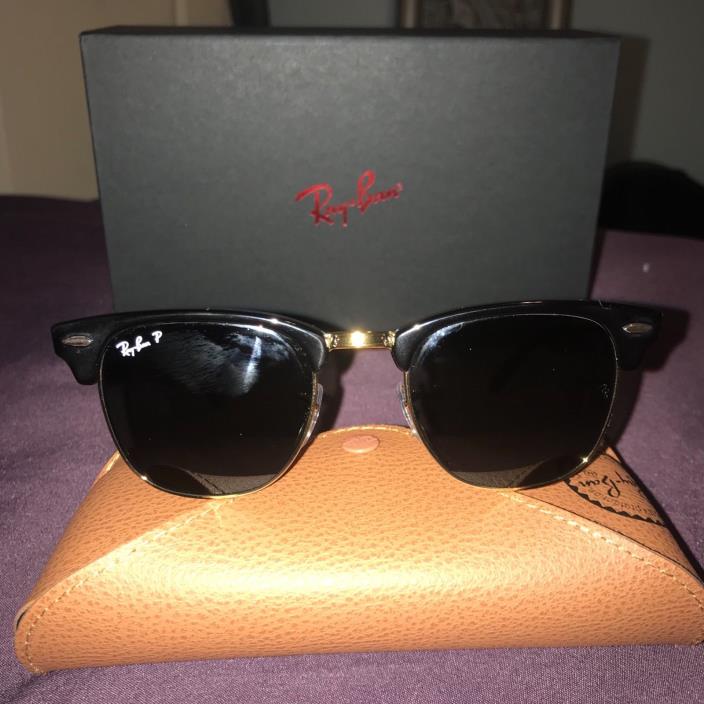 New Ray-Ban Clubmaster Black Polarized Standard Size