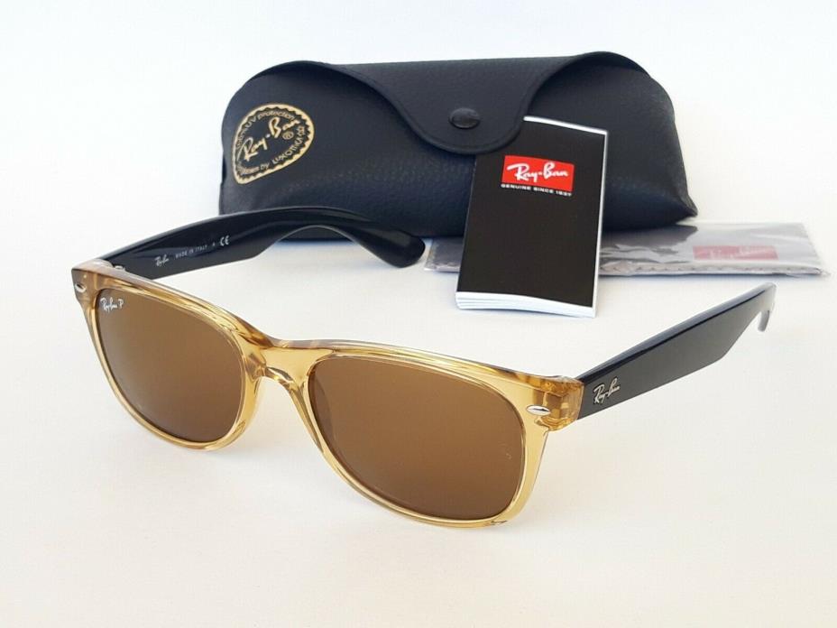 Ray Ban New Wayfarer RB 2132 55-18 Honey and Black Polarized WITH CASE