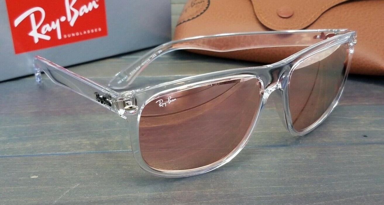 New Ray Ban RB4147 6325/E4 Sunglasses Gloss Clear w/ Light Pink Mirror 60mm Lens