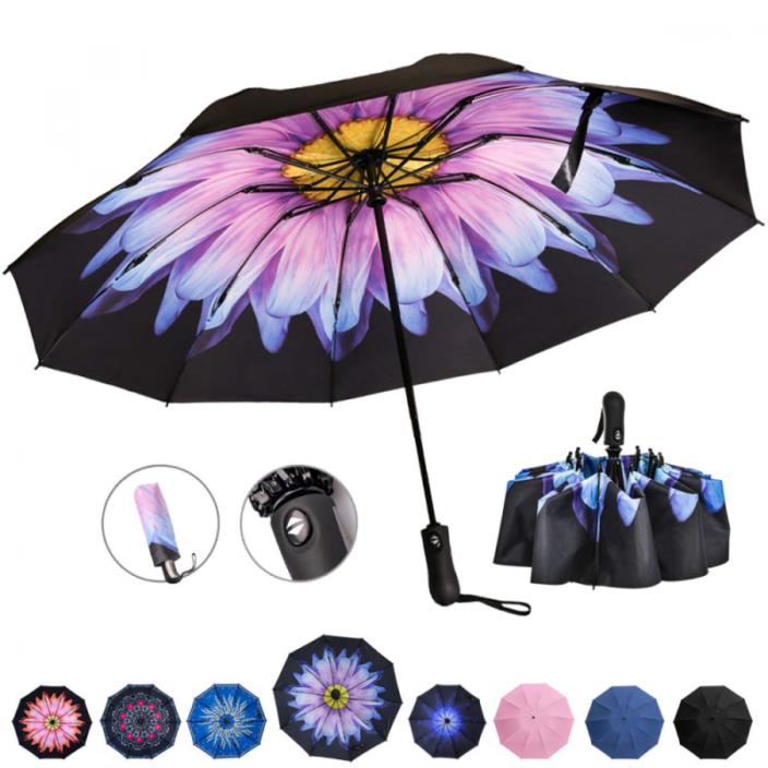 Reverse Folding Compact Travel Umbrellas for Women, Inverted Inside Out Sun Rain