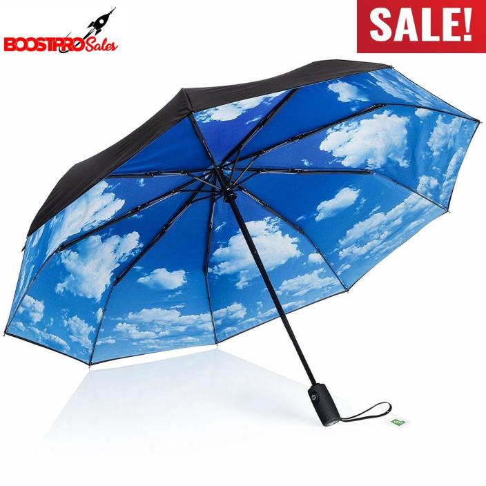 AUTOMATIC TRAVEL UMBRELLA Wind Resistant Lightweight Compact Teflon Coated