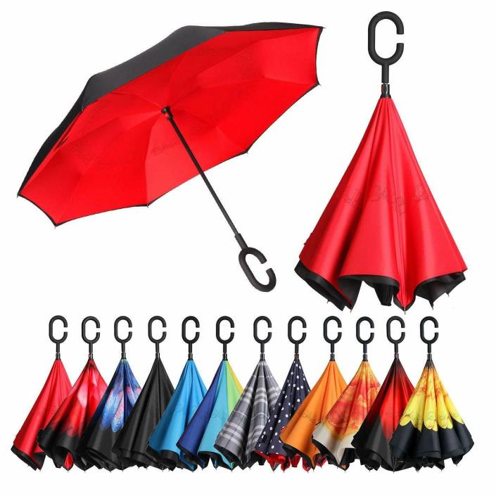 BAGAIL Double Layer Inverted Umbrellas Reverse Folding Umbrella Windproof UV