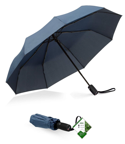 Repel Windproof Travel Umbrella with Teflon Coating Navy Blue