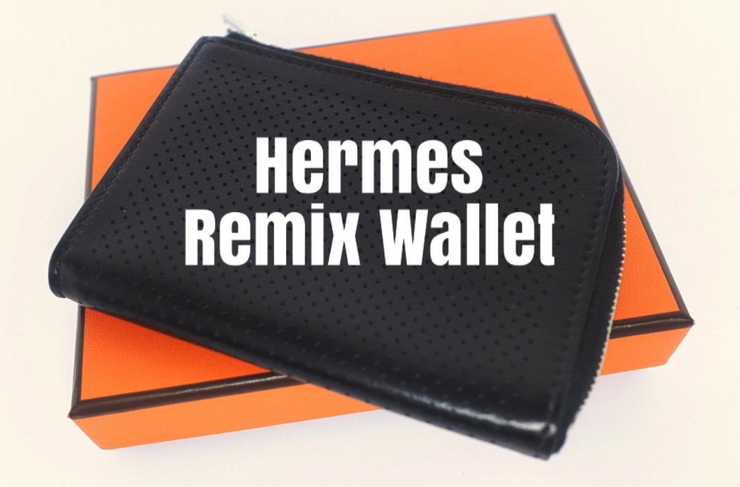 AUTHENTIC Hermes Leather Remix Zip Around Wallet Evercalf Perforated BLACK Rare