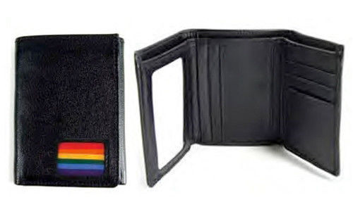 (Rainbow Square Flag Design) Black Leather Trifold Wallet - Gay Pride LGBT Lesbi