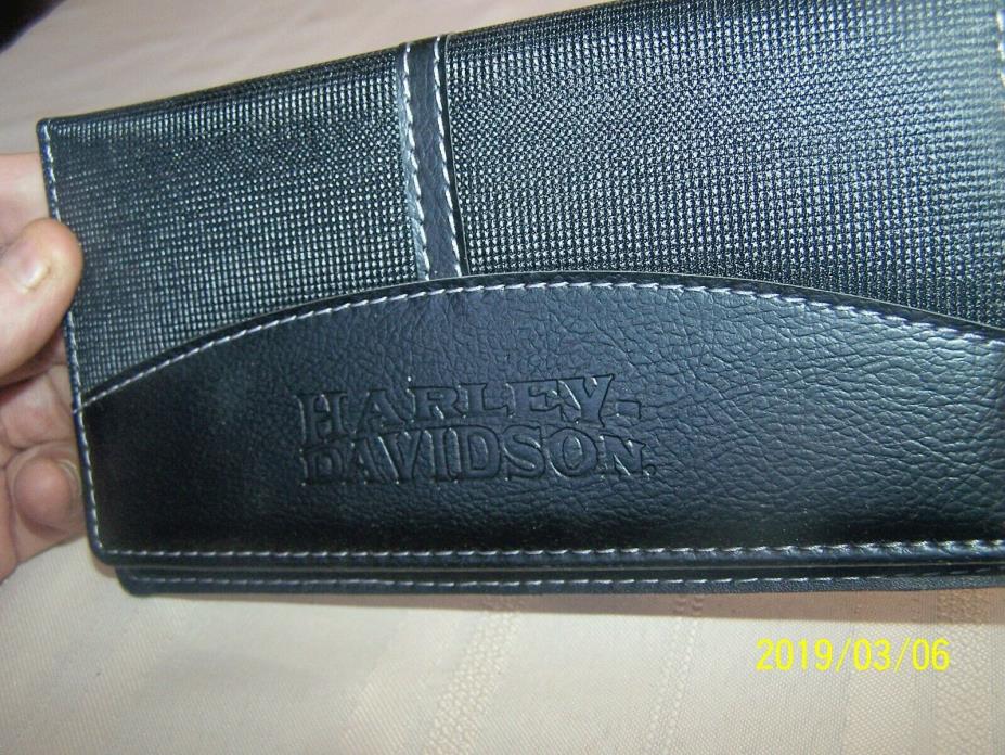 Harley Davidson Logo Unisex Black Leather Checkbook Cover Wallet
