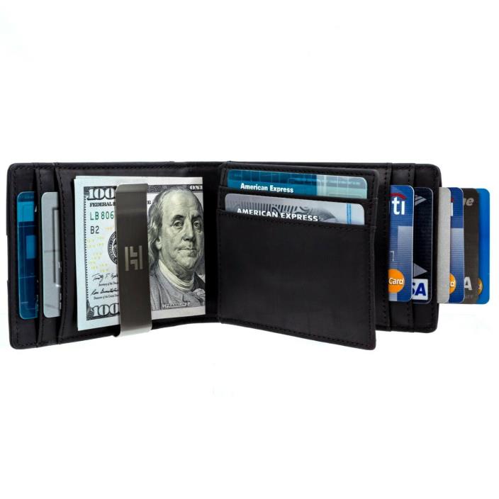 Mens Wallet Leather Slim RFID Blocking Trifold Money Clip Id Window HughLalonde
