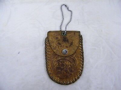 Vintage Leather Stamped Coin Purse with Snap