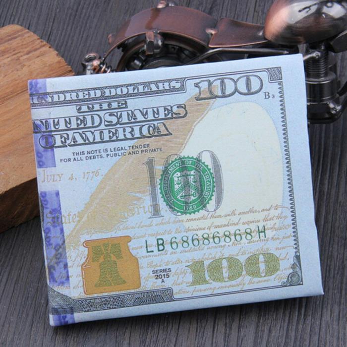 LEATHER BI-FOLD Men's Wallet ~ BENJAMIN FRANKLIN 100 STRIPED DOLLAR BILL ~ 