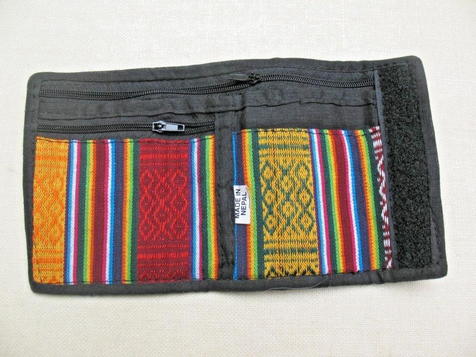 TIBETAN PURSE NEPAL: Handcrafted Cute 2 zip Coin Cash Wallet Silk Outer Woven