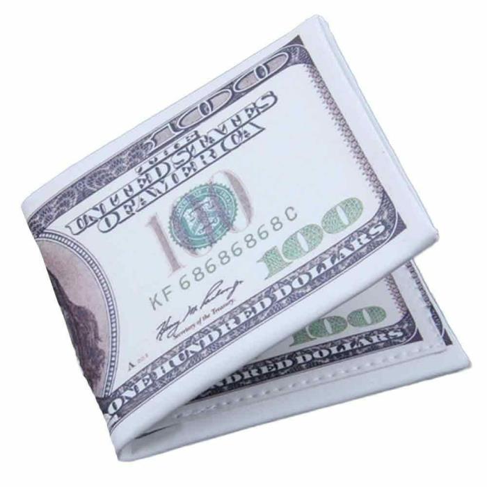 LEATHER BI-FOLD Men's Wallet ~ BENJAMIN FRANKLIN 100 DOLLAR BILL ~ 