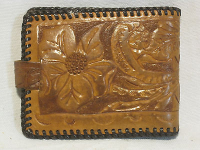 vintage stitched leather wallet ornate detailed floral flower stitch unique *