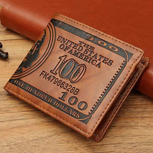 LEATHER BI-FOLD Men's Wallet ~ BENJAMIN FRANKLIN 100 DOLLAR BILL ~ BROWN ~ NEW