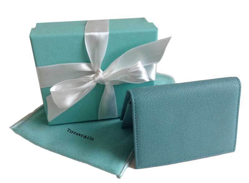Tiffany & Co. Blue Leather Bi Fold Card Case New in Box