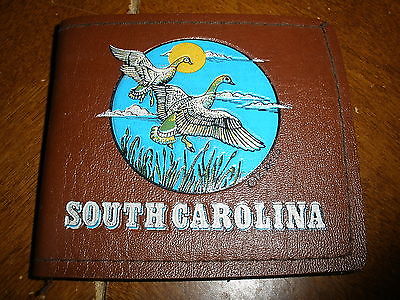vintage South Carolina MC Art Co brown wallet with geese bifold faux leather