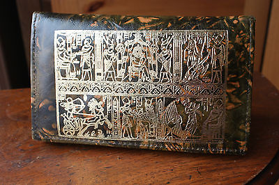 Brown Leather Egyptian Hieroglyphic Embossed Gold Wallet Travel Souvenir