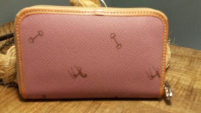 PETUSCO Pebbled Leather Zipper Wallet NWT Dark Pink with Tan Trim