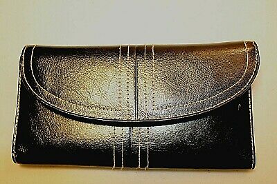 BUXTON LARGE TRIFOLD WALLET  BLACK 100% GENUINE LEATHER MINT ROOMY