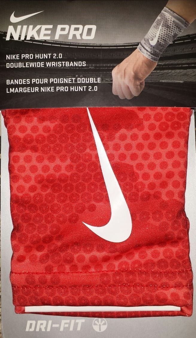 NEW Nike Pro Hunt 2.0  Doublewide Wristbands Dri-Fit RED Unisex One Size