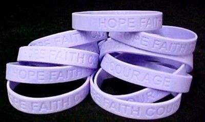 Lavender Awareness Bracelets Lot of 100 General Cancer Cause Silicone 8