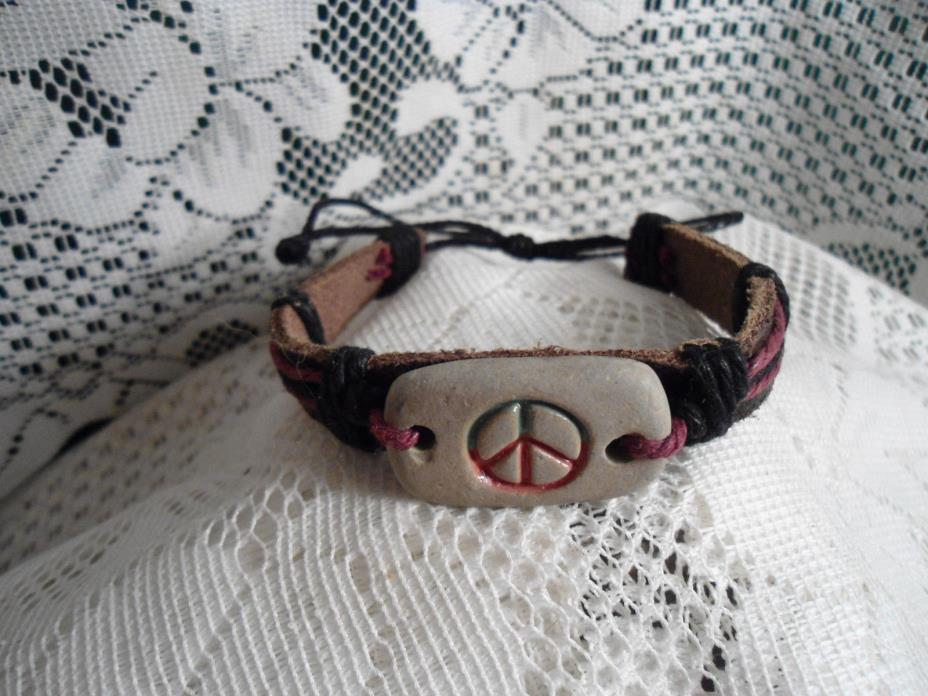 'PEACE SIGN' - Inspirational Affirmations   Leather wristband