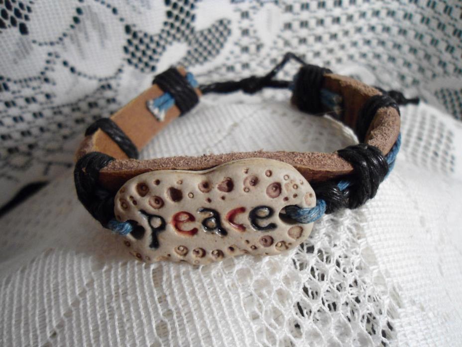 'PEACE' - Inspirational Affirmations   Leather wristband