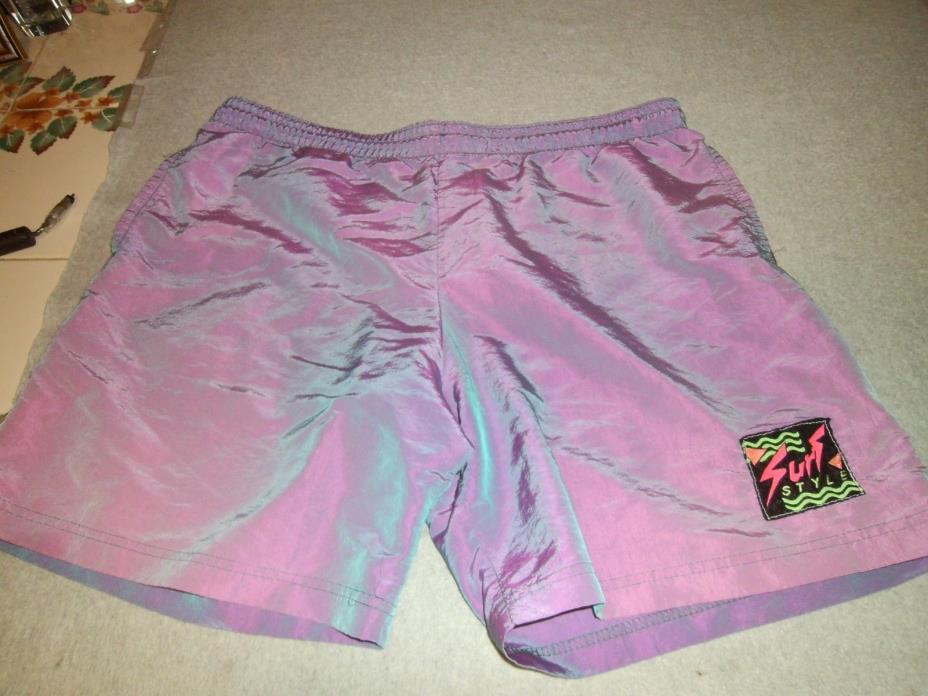 VINTAGE 1980's 90's SURF STYLE PURPLE SHORTS L IRIDESCENT INTERPLANETARY USA