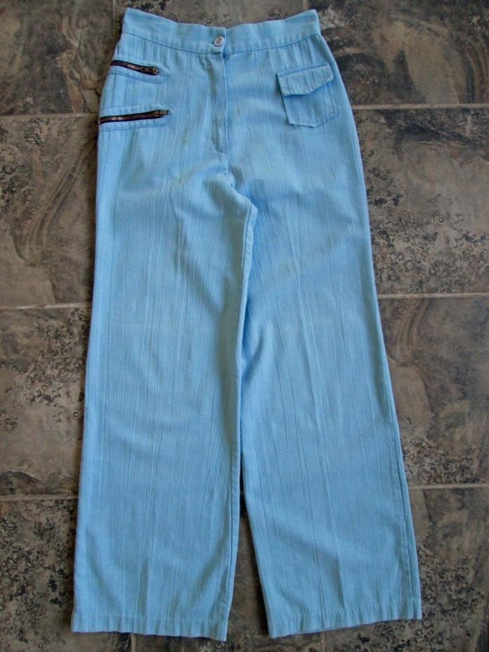 VTG Original Muslin Cotton Pants 27x31 Wide Leg Zipper Pockets Blue High Waist