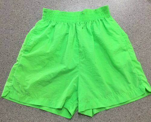 Vintage 80s 90s SUNRAYS Neon Green Nylon Shorts Size Small