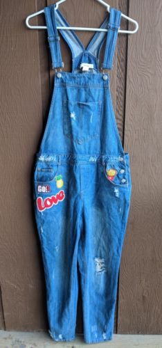 Sans Souci Womens Size Medium Loose Jumpsuit Romper Overall  Jean Pants Blue