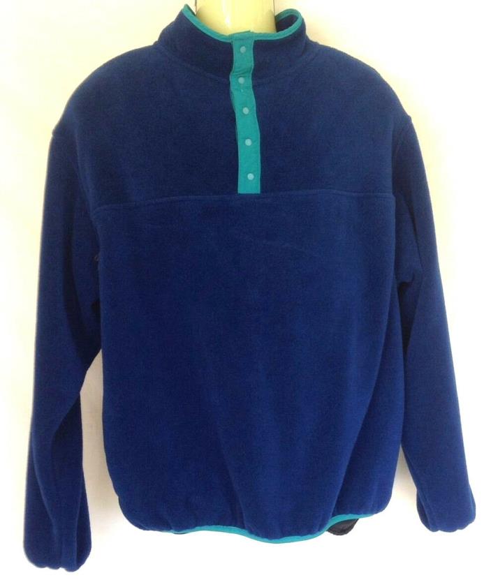 Lands End Men's SZ Large Fleece Jacket Blue 1/4 snap collar Teal Unisex Womens