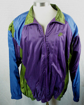 Vintage 1990's Nike Track Windbreaker Jacket XL XXL Purple Color Block Hip Hop