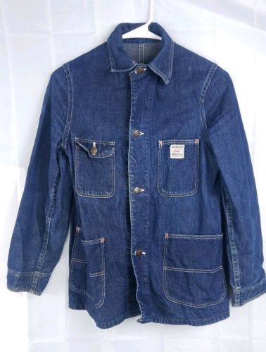 Vintage 1940s OX Hide Jean Jacket Med Wash Denim Farm Chore Work Coat RARE EUC