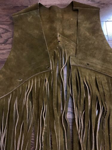 Vintage 60’s 70's Authentic Brown Suede Leather Fringe Vest Hippie Small