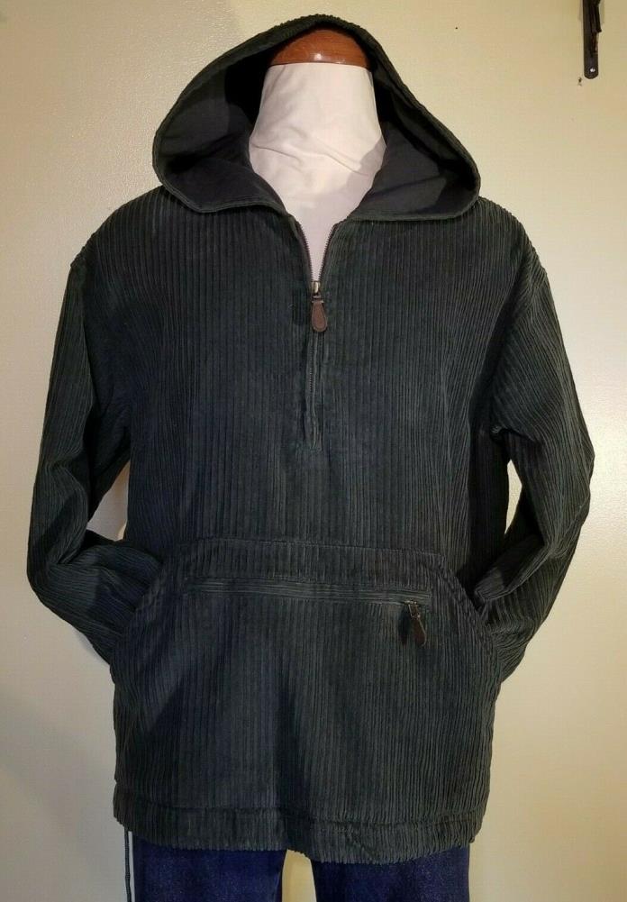 Vtg 80s Express Green Corduroy Sz M Hooded Pullover Jacket ~ Front Pouch Pocket