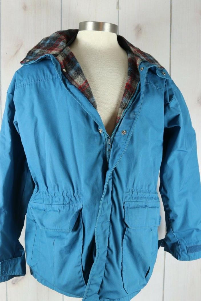 Vintage 1980s Woolrich Jacket Wool Lined Parka Sz M Blue Hooded Blue Tag USA