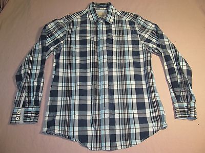 1584-Tommy Bahama Blue Plaid Casual Dress Shirt SZ M EUC